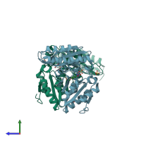 PDB entry 3imc coloured by chain, side view.