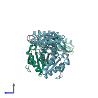 PDB entry 3ime coloured by chain, side view.