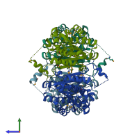 PDB entry 3imf coloured by chain, side view.