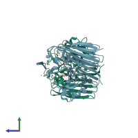 PDB entry 3imh coloured by chain, side view.