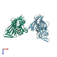 PDB entry 3imh coloured by chain, top view.