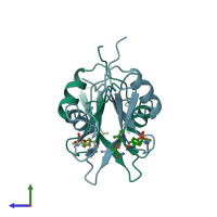 PDB entry 3imj coloured by chain, side view.