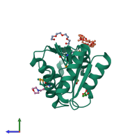 PDB entry 3imk coloured by chain, side view.