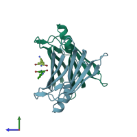 PDB entry 3imu coloured by chain, side view.