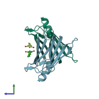 PDB entry 3imv coloured by chain, side view.