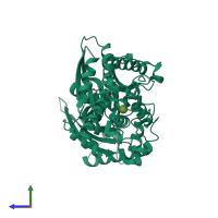 PDB entry 3imx coloured by chain, side view.