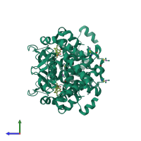 Homo dimeric assembly 2 of PDB entry 3imy coloured by chemically distinct molecules, side view.