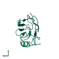 PDB entry 3in2 coloured by chain, side view.
