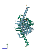 PDB entry 3in6 coloured by chain, side view.