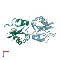 PDB entry 3in7 coloured by chain, top view.