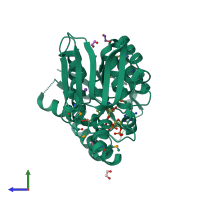 PDB entry 3ing coloured by chain, side view.