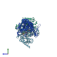 PDB entry 3inm coloured by chain, side view.