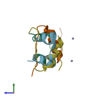 PDB entry 3ins coloured by chain, side view.