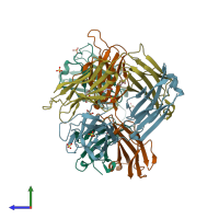 PDB entry 3inu coloured by chain, side view.
