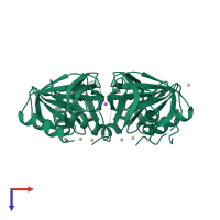 Homo hexameric assembly 1 of PDB entry 3inz coloured by chemically distinct molecules, top view.