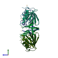 PDB entry 3inz coloured by chain, side view.