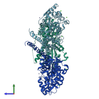 PDB entry 3io6 coloured by chain, side view.