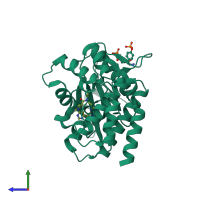 PDB entry 3io7 coloured by chain, side view.