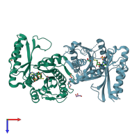 PDB entry 3iob coloured by chain, top view.