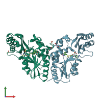 PDB entry 3iod coloured by chain, front view.