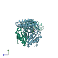 PDB entry 3iod coloured by chain, side view.