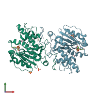 PDB entry 3ioj coloured by chain, front view.