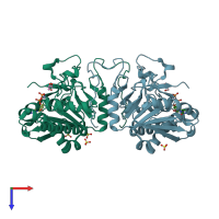 PDB entry 3ioj coloured by chain, top view.