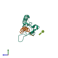 PDB entry 3iol coloured by chain, side view.