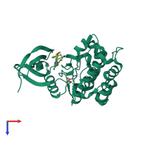 PDB entry 3iop coloured by chain, top view.