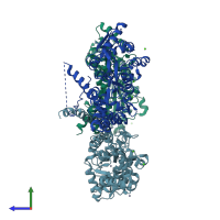PDB entry 3iot coloured by chain, side view.
