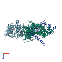 PDB entry 3iou coloured by chain, top view.