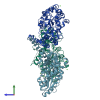 PDB entry 3iov coloured by chain, side view.