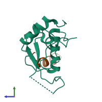 PDB entry 3ioz coloured by chain, side view.