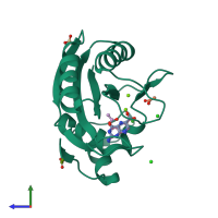 PDB entry 3ip0 coloured by chain, side view.