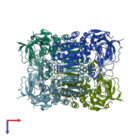 PDB entry 3ip1 coloured by chain, top view.