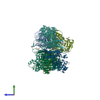 PDB entry 3ip3 coloured by chain, side view.