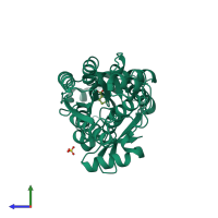 PDB entry 3ip6 coloured by chain, side view.