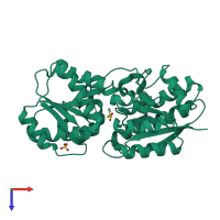 PDB entry 3ip9 coloured by chain, top view.