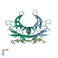 PDB entry 3ipb coloured by chain, top view.