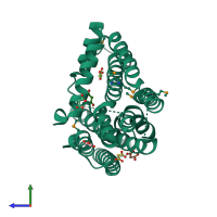 PDB entry 3ipi coloured by chain, side view.