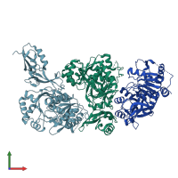 PDB entry 3ipl coloured by chain, front view.