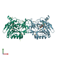 PDB entry 3iq0 coloured by chain, front view.