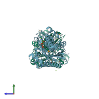 PDB entry 3iq0 coloured by chain, side view.