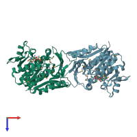 PDB entry 3iq0 coloured by chain, top view.
