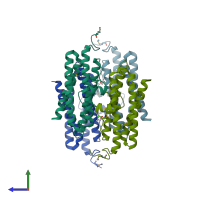 PDB entry 3iq1 coloured by chain, side view.