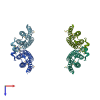 PDB entry 3iq1 coloured by chain, top view.