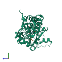 PDB entry 3iqh coloured by chain, side view.