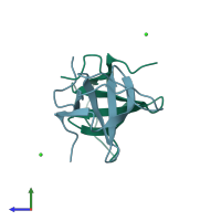 PDB entry 3iql coloured by chain, side view.