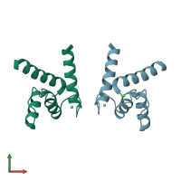 PDB entry 3iqo coloured by chain, front view.