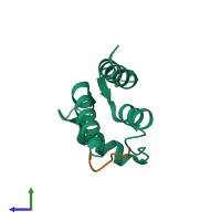 PDB entry 3iqq coloured by chain, side view.
